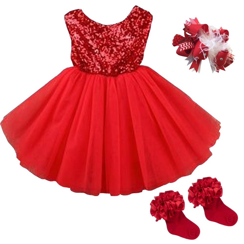 Girls and Toddlers Red Sequin Christmas Tutu Dress
